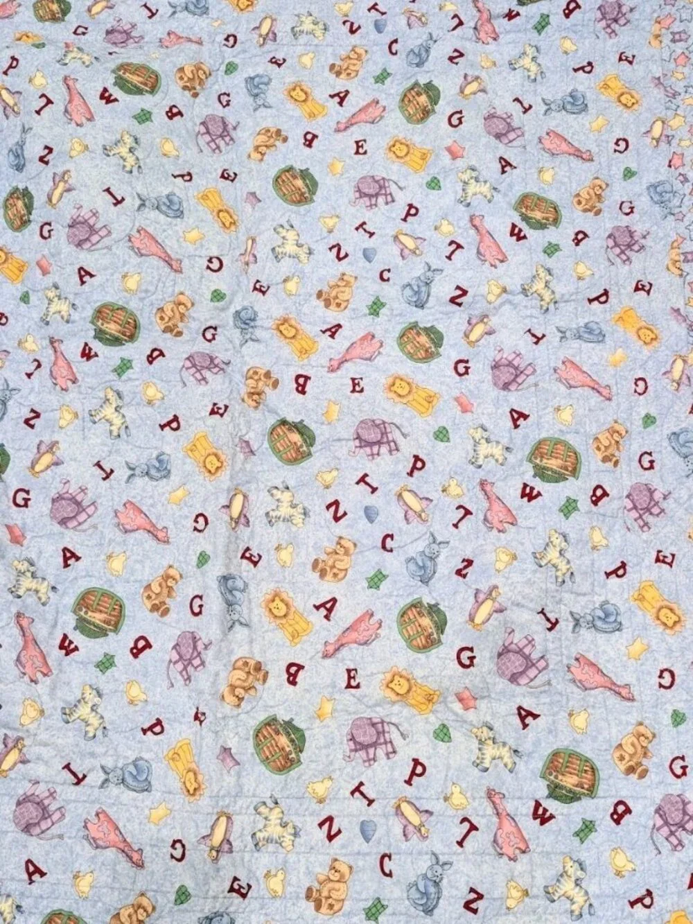 Handmade Zoo Animal Alphabet Baby Toddler Quilt Multicolor Cotton 50x40in